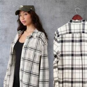 NEW! AE Black & White Button Down Shirt Flannel (SHAKET)  Cotton  Oversided Sz L